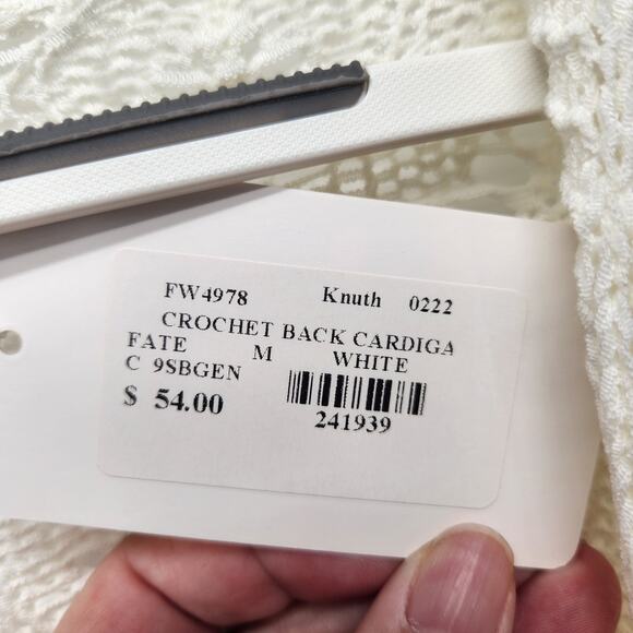 NWT Fate Creamy White Crochet Back Knit Sweater Open Cardigan Women's M - Picture 4 of 9